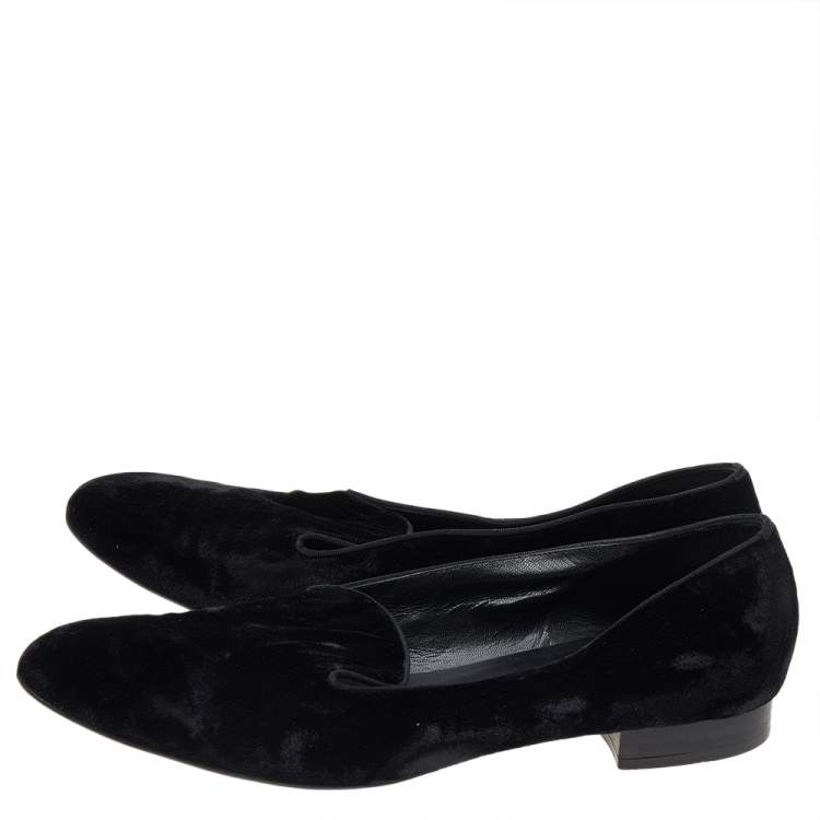 مملوكة مسبقًا Saint Laurent Black Velvet Slip On Smoking Loafers Size 41