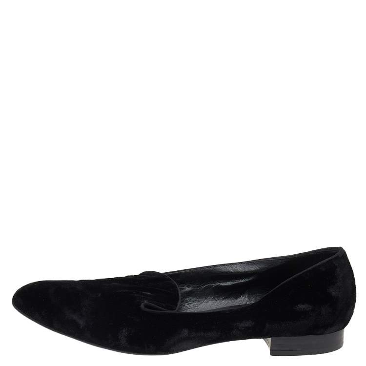 مملوكة مسبقًا Saint Laurent Black Velvet Slip On Smoking Loafers Size 41