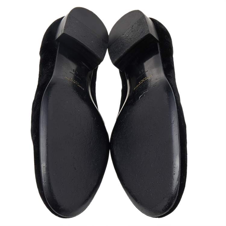 مملوكة مسبقًا Saint Laurent Black Velvet Slip On Smoking Loafers Size 41