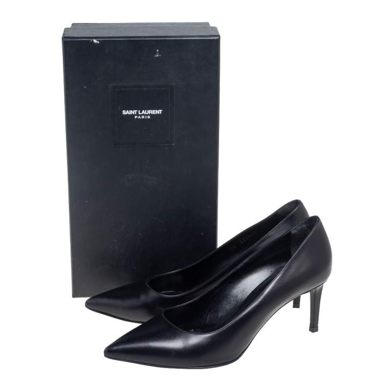 Pre Owned Saint Laurent Black Leather Anja Pointed Toe Pumps Size 39.5