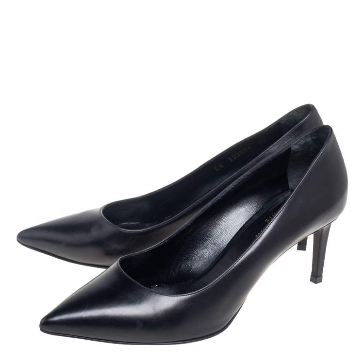 Pre Owned Saint Laurent Black Leather Anja Pointed Toe Pumps Size 39.5