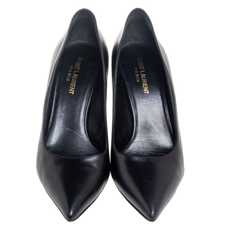 Pre Owned Saint Laurent Black Leather Anja Pointed Toe Pumps Size 39.5