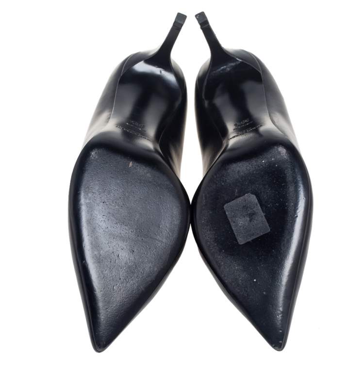Pre Owned Saint Laurent Black Leather Anja Pointed Toe Pumps Size 39.5