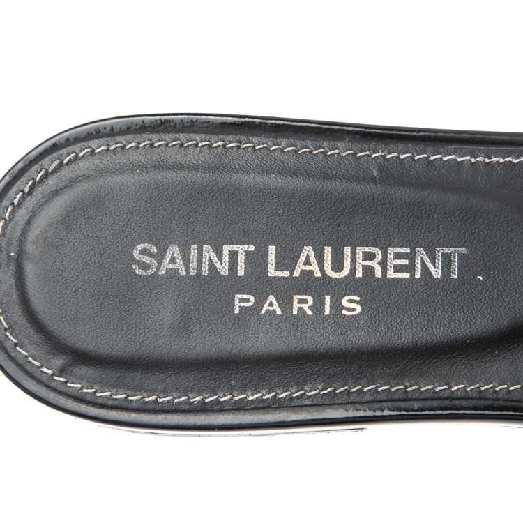 Pre Owned Saint Laurent Black Patent  Leather Tribute Flat Slides Size 38.5