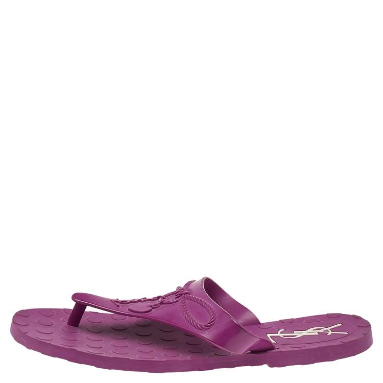 Pre Owned Saint Laurent Purple Rubber Thong Flats Size 40