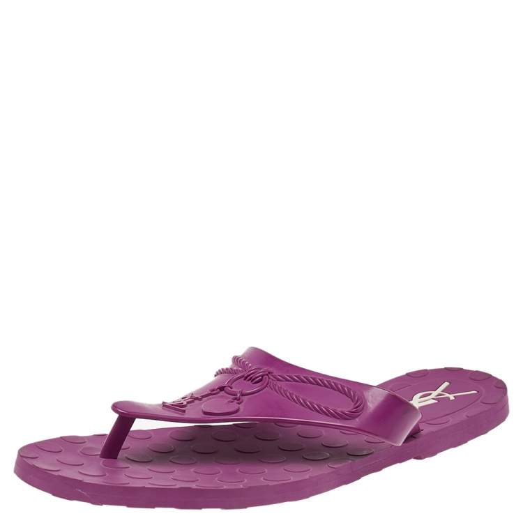 Pre Owned Saint Laurent Purple Rubber Thong Flats Size 40