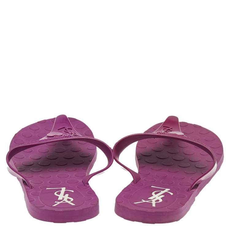 Pre Owned Saint Laurent Purple Rubber Thong Flats Size 40