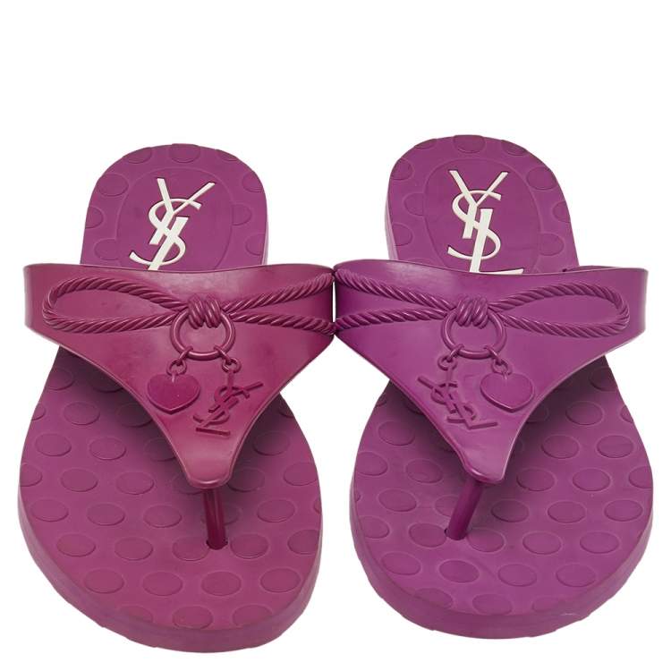 Pre Owned Saint Laurent Purple Rubber Thong Flats Size 40