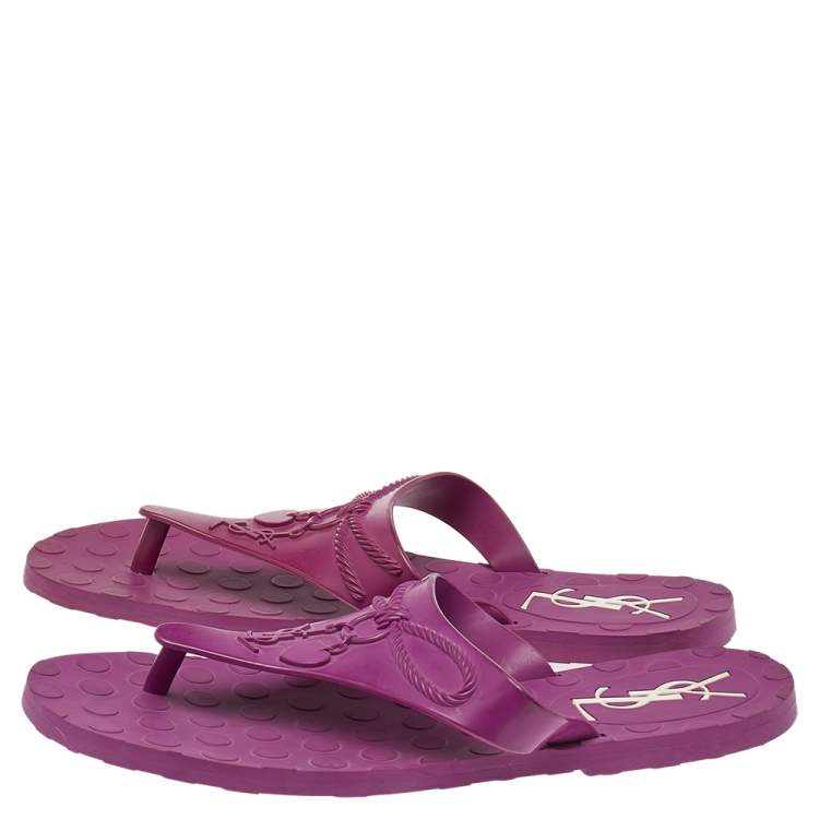 Pre Owned Saint Laurent Purple Rubber Thong Flats Size 40