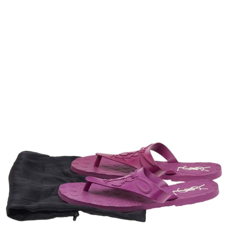 Pre Owned Saint Laurent Purple Rubber Thong Flats Size 40