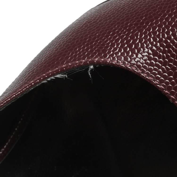 Pre Owned Saint Laurent Burgundy Lizard Embossed Leather  Pointed Toe Platform Pumps Size 40