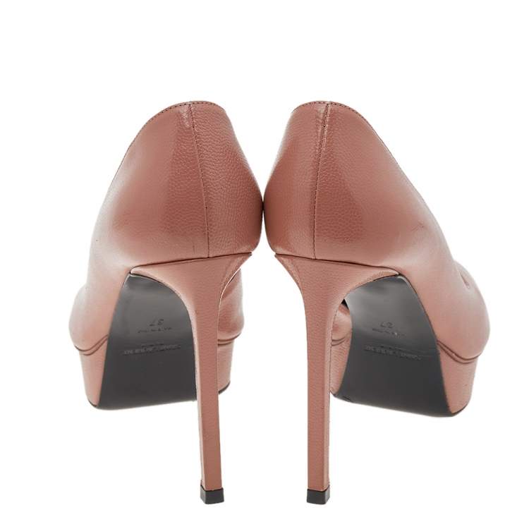 Pre Owned Saint Laurent Pink Leather Janis D'orsay Platform Pumps Size 37