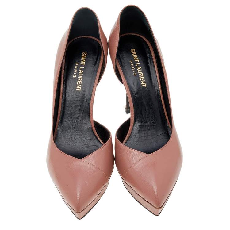 Pre Owned Saint Laurent Pink Leather Janis D'orsay Platform Pumps Size 37