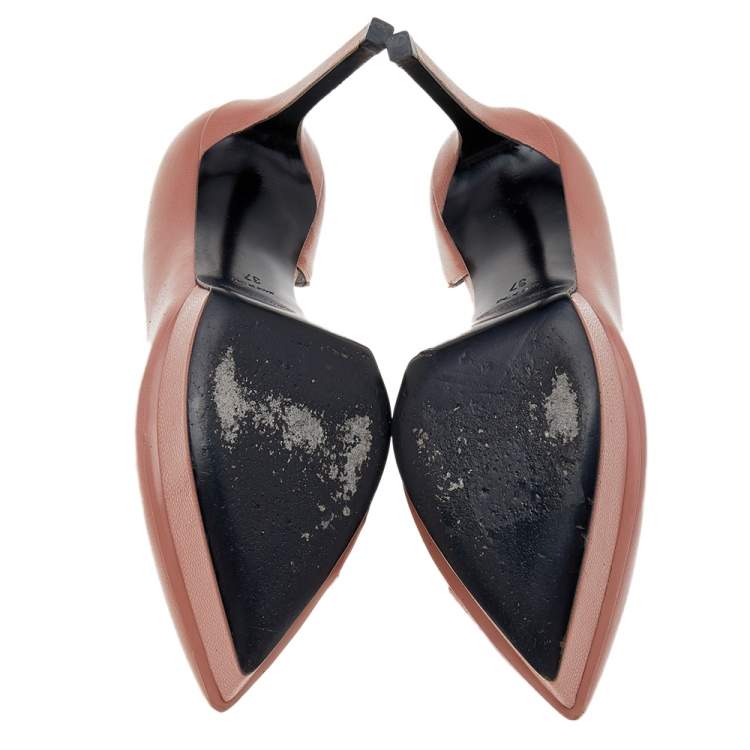 Pre Owned Saint Laurent Pink Leather Janis D'orsay Platform Pumps Size 37