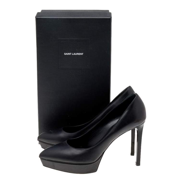 مملوكة مسبقًا Saint Laurent Black Leather Janis Platform Pumps Size 37.5
