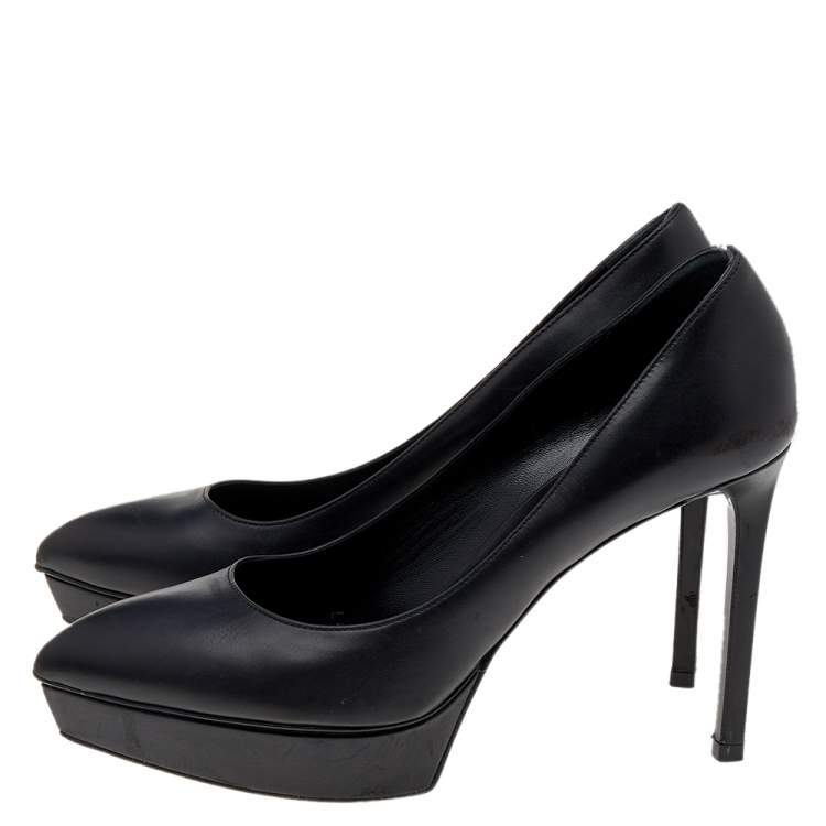 مملوكة مسبقًا Saint Laurent Black Leather Janis Platform Pumps Size 37.5