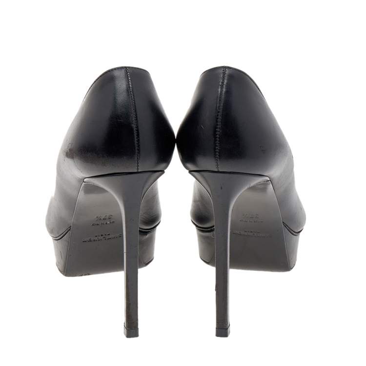 مملوكة مسبقًا Saint Laurent Black Leather Janis Platform Pumps Size 37.5