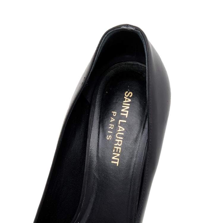 مملوكة مسبقًا Saint Laurent Black Leather Janis Platform Pumps Size 37.5