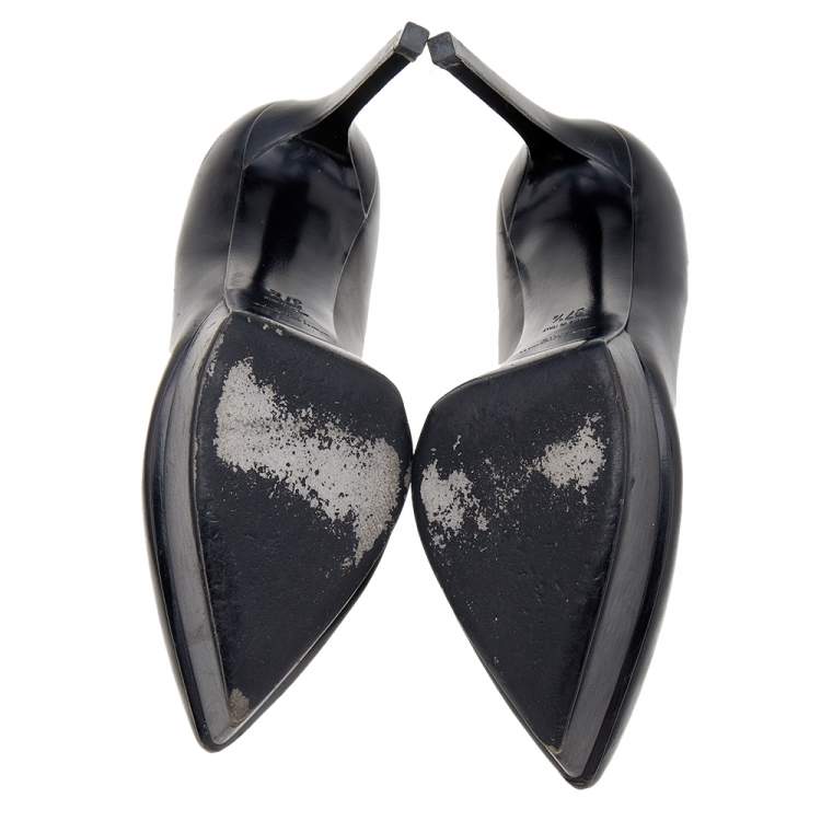 مملوكة مسبقًا Saint Laurent Black Leather Janis Platform Pumps Size 37.5