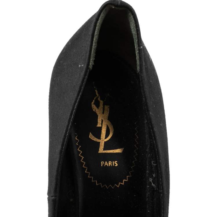 Pre Owned Saint Laurent Black Satin Maryna Wedge Pumps Size 40