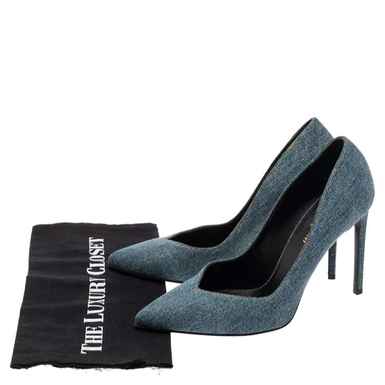 Pre Owned Saint Laurent Blue Denim Pointed Toe Pumps Size 38.5