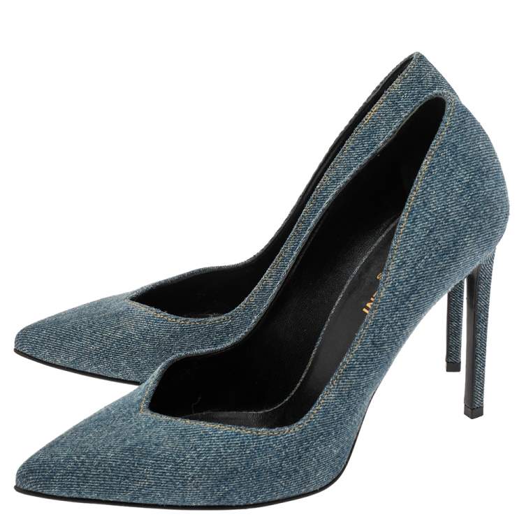 Pre Owned Saint Laurent Blue Denim Pointed Toe Pumps Size 38.5