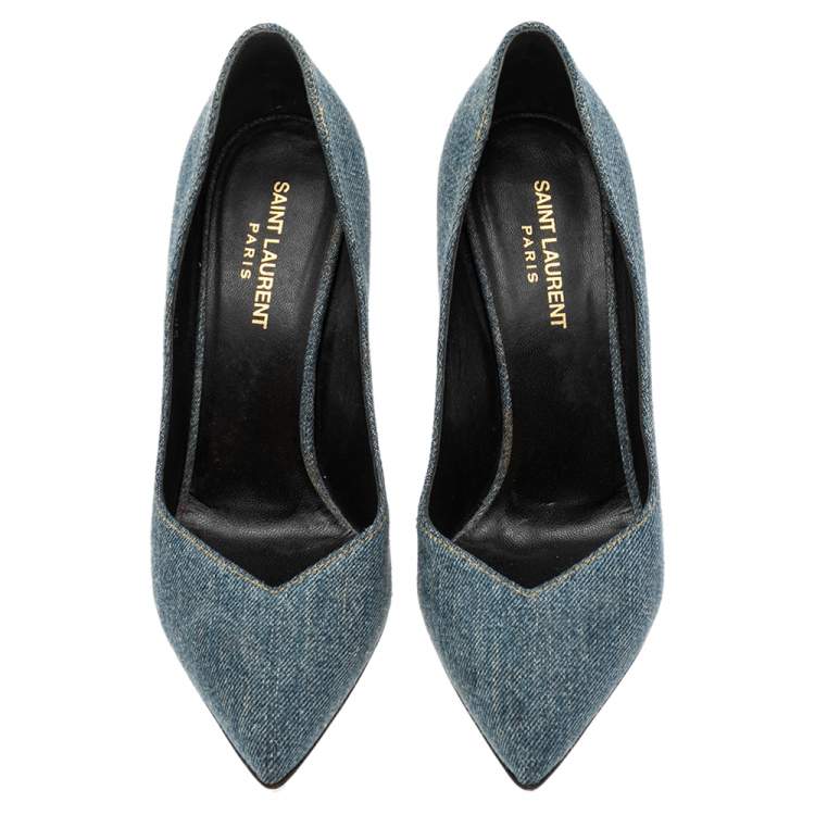 Pre Owned Saint Laurent Blue Denim Pointed Toe Pumps Size 38.5