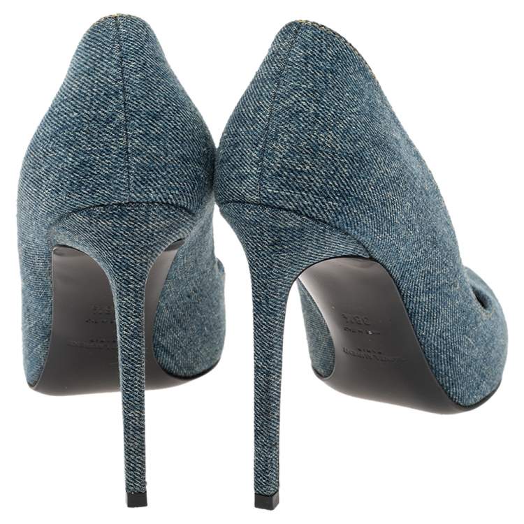 Pre Owned Saint Laurent Blue Denim Pointed Toe Pumps Size 38.5