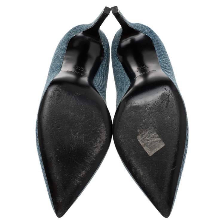 Pre Owned Saint Laurent Blue Denim Pointed Toe Pumps Size 38.5