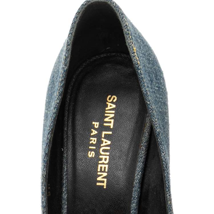 Pre Owned Saint Laurent Blue Denim Pointed Toe Pumps Size 38.5