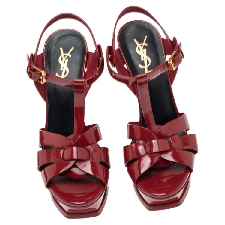 Pre Owned Saint Laurent Red Patent Leather Tribute Sandals Size 37