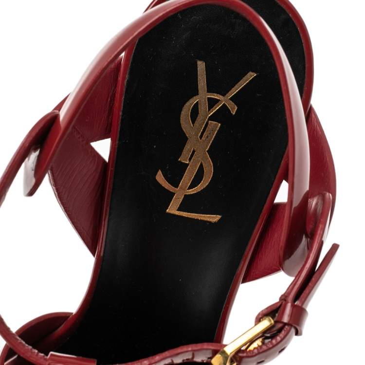Pre Owned Saint Laurent Red Patent Leather Tribute Sandals Size 37