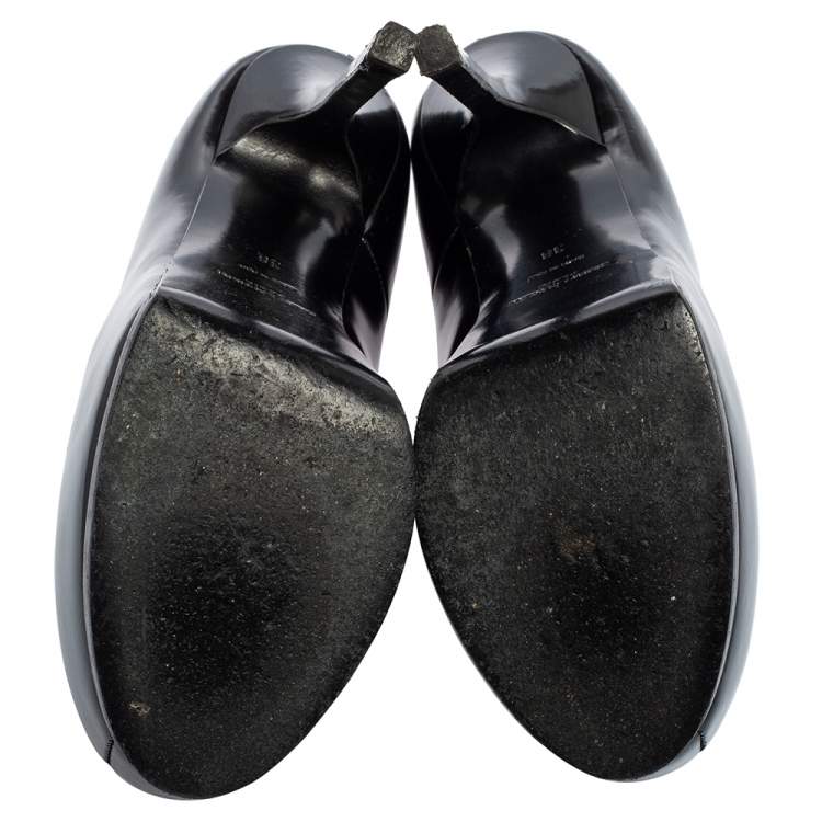 Pre Owned Saint Laurent Black Leather Tribtoo Platform Pumps Size 38
