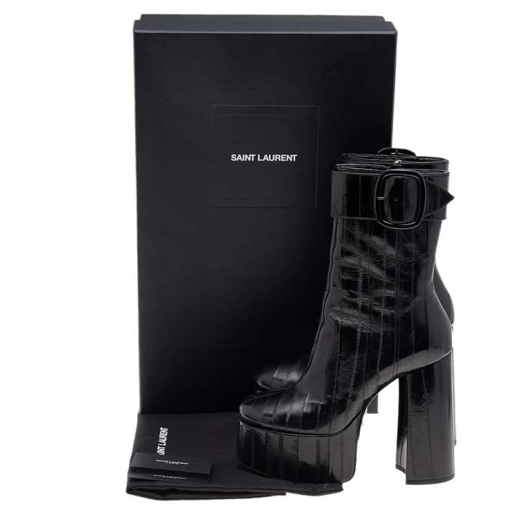 Pre Owned Saint Laurent Black Eel Leather Billy Platform Ankle Boots Size 39
