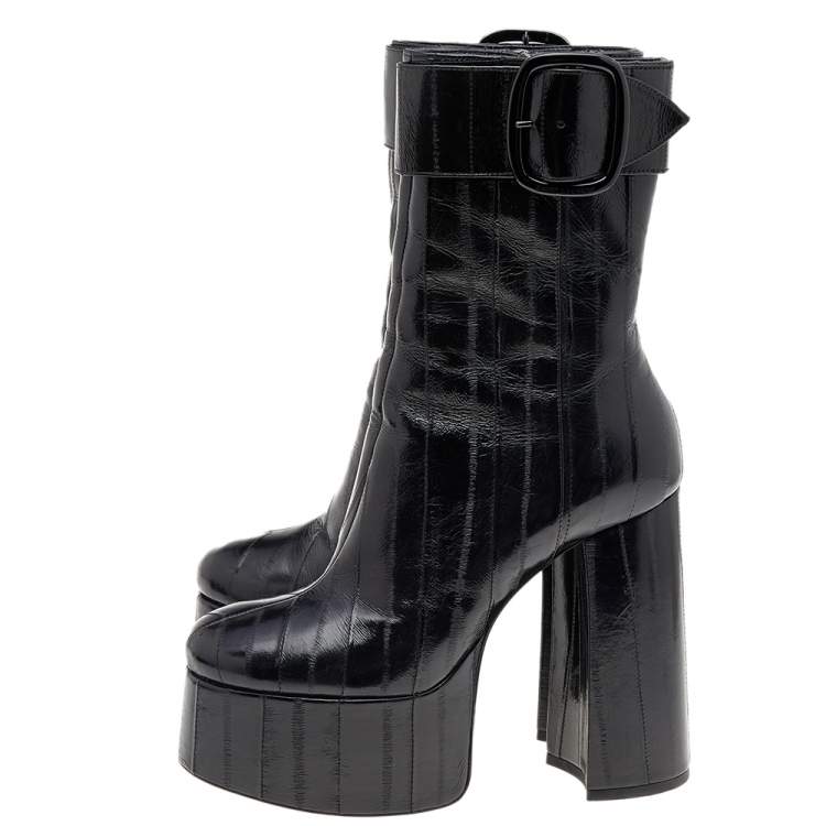Pre Owned Saint Laurent Black Eel Leather Billy Platform Ankle Boots Size 39