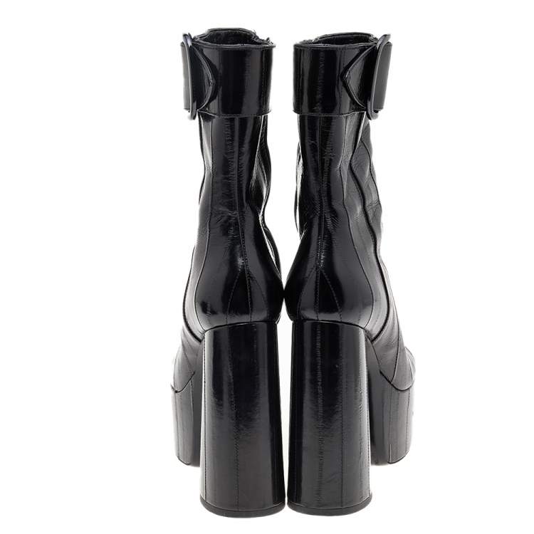 Pre Owned Saint Laurent Black Eel Leather Billy Platform Ankle Boots Size 39