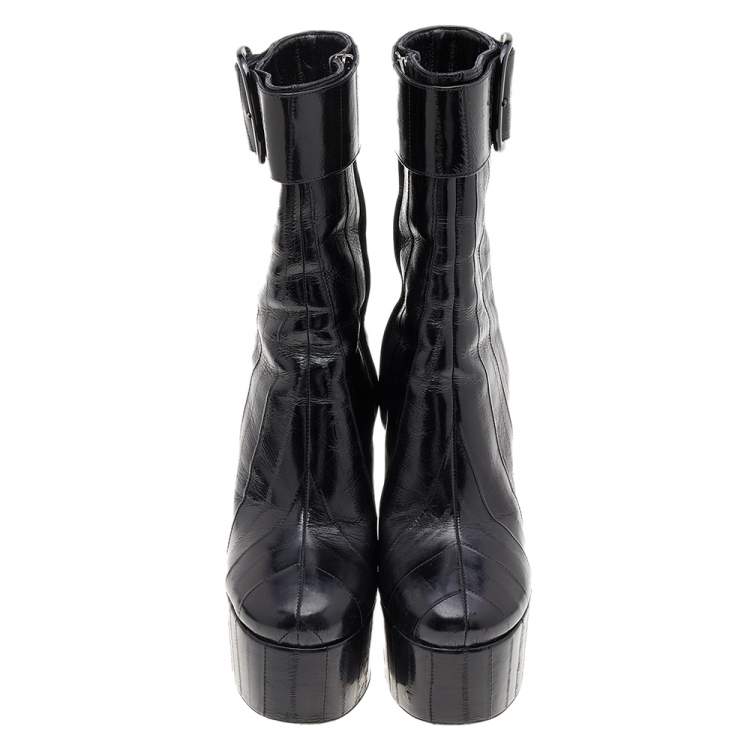Pre Owned Saint Laurent Black Eel Leather Billy Platform Ankle Boots Size 39
