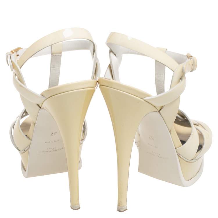 Pre Owned Saint Laurent Cream Patent Leather Tribute  Sandals Size 37