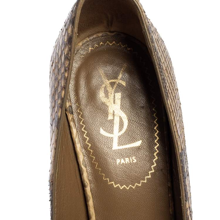 Pre Owned Saint Laurent Beige Python Tribtoo Platform Pumps Size 38
