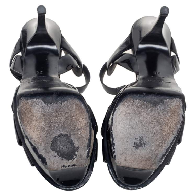 Pre Owned Saint Laurent Black  Patent Leather Tribute  Sandals Size 38