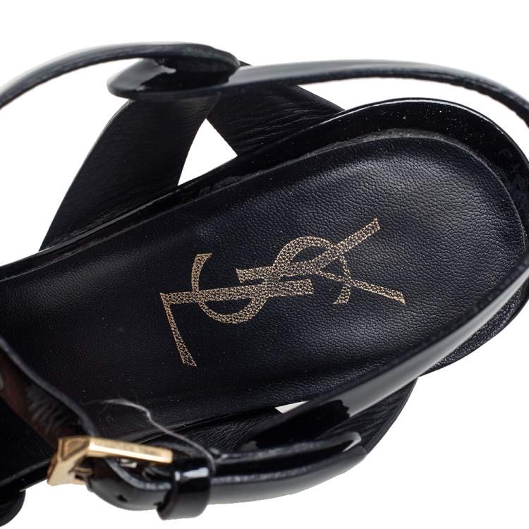 Pre Owned Saint Laurent Black  Patent Leather Tribute  Sandals Size 38