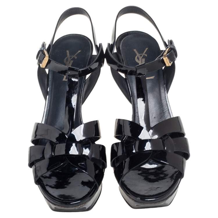 Pre Owned Saint Laurent Black  Patent Leather Tribute  Sandals Size 38