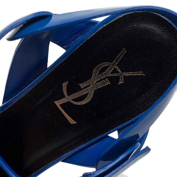 مملوكة مسبقًا Saint Laurent  Blue Patent Leather Tribute  Pumps Size 38
