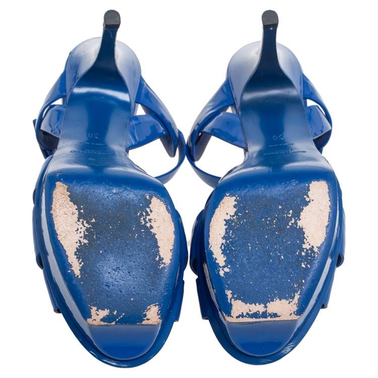 مملوكة مسبقًا Saint Laurent  Blue Patent Leather Tribute  Pumps Size 38