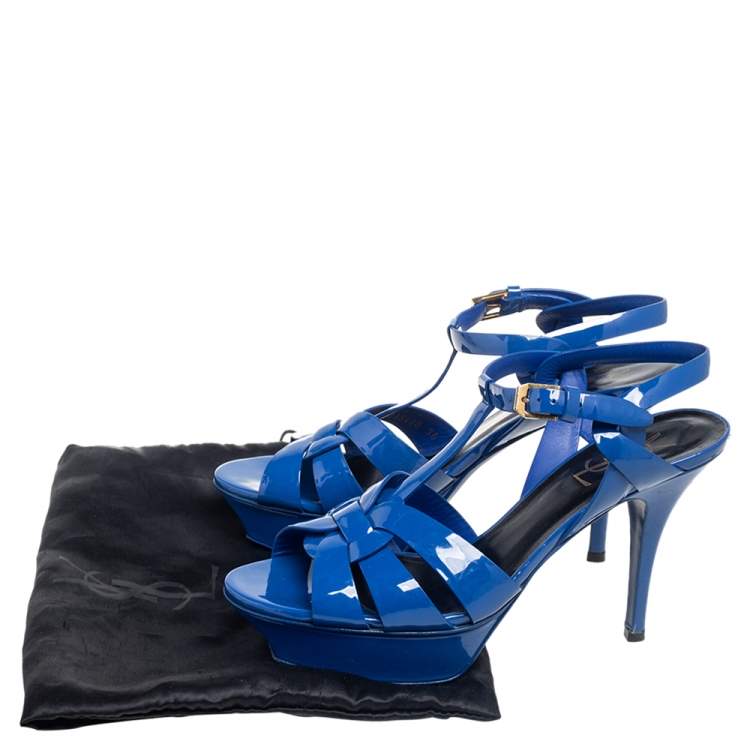 مملوكة مسبقًا Saint Laurent  Blue Patent Leather Tribute  Pumps Size 38