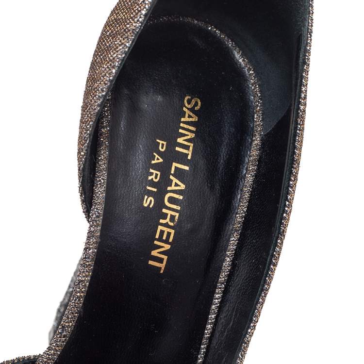 Pre Owned Saint Laurent Brown Lurex Fabric Pointed Toe Platform Pumps Size 37