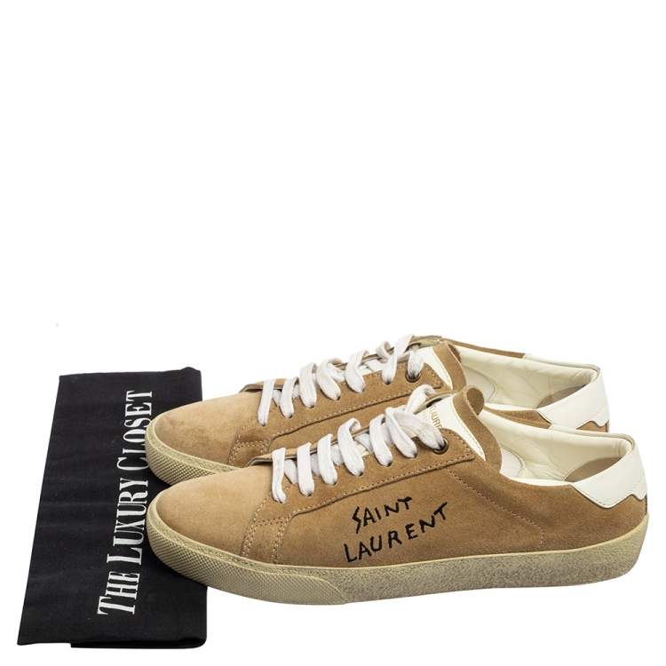Pre Owned Saint Laurent Beige Suede Court Classic Low Top Sneakers Size 39