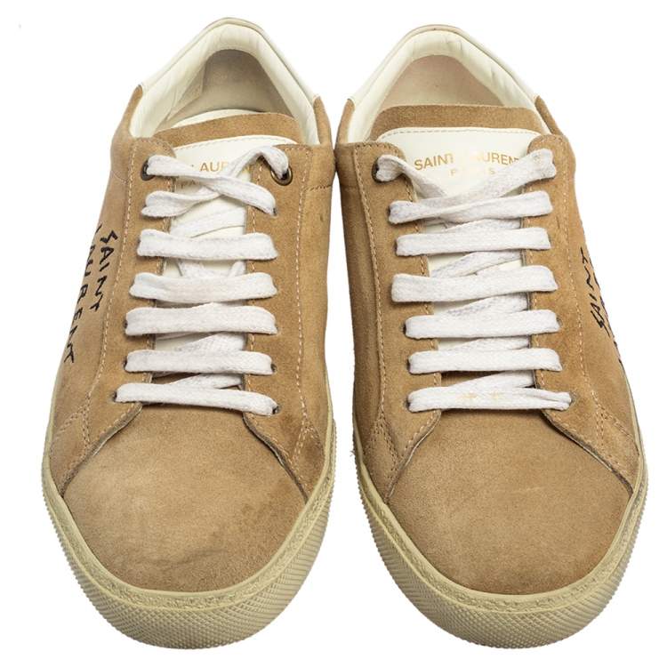 Pre Owned Saint Laurent Beige Suede Court Classic Low Top Sneakers Size 39