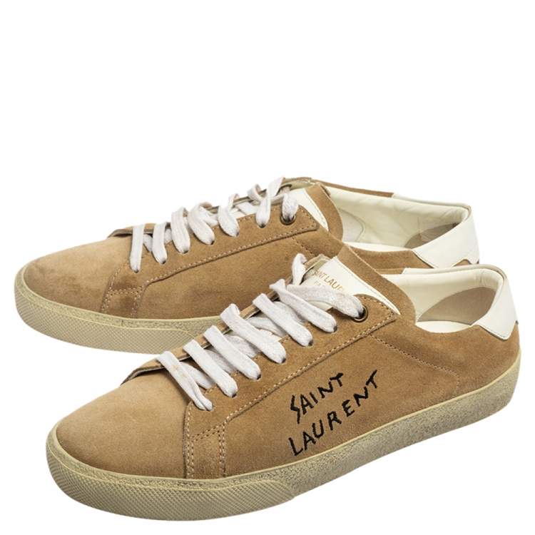Pre Owned Saint Laurent Beige Suede Court Classic Low Top Sneakers Size 39
