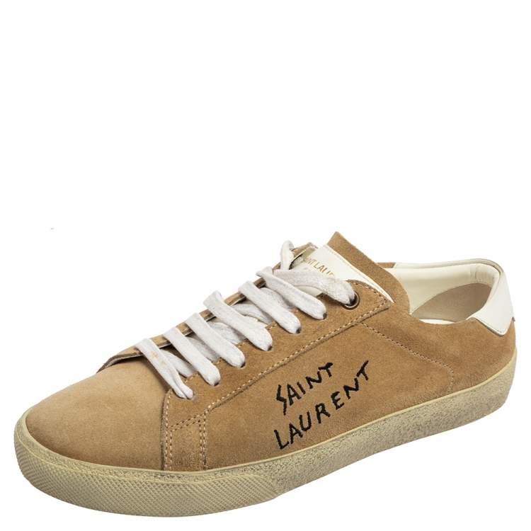 Pre Owned Saint Laurent Beige Suede Court Classic Low Top Sneakers Size 39